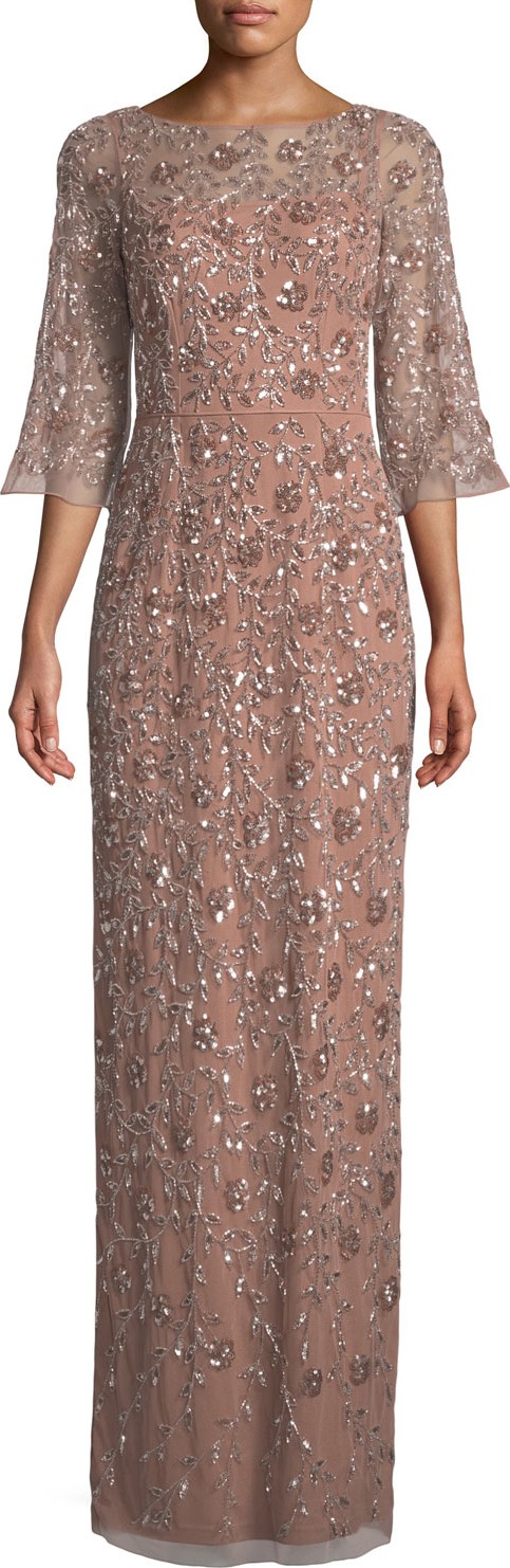 Aidan Mattox V-Back Beaded Column Gown