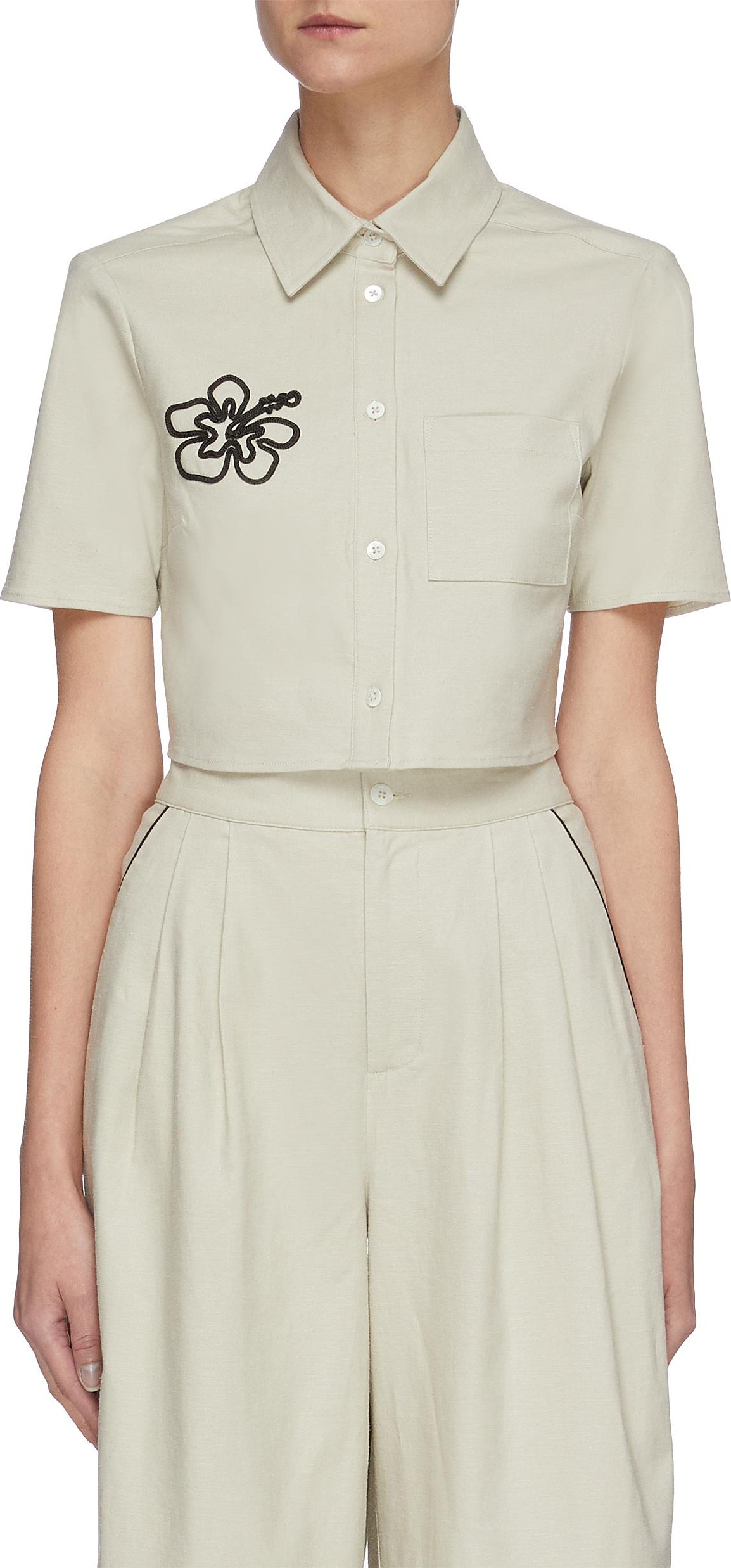 Staud Rory' floral embroidered crop linen blend shirt