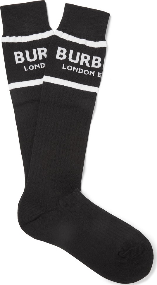 Burberry London England Ribbed Logo-Intarsia Stretch Cotton-Blend Socks