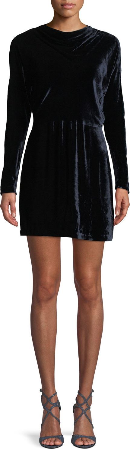 A.L.C. Marin Short Long-Sleeve Cowl-Neck Velvet Dress
