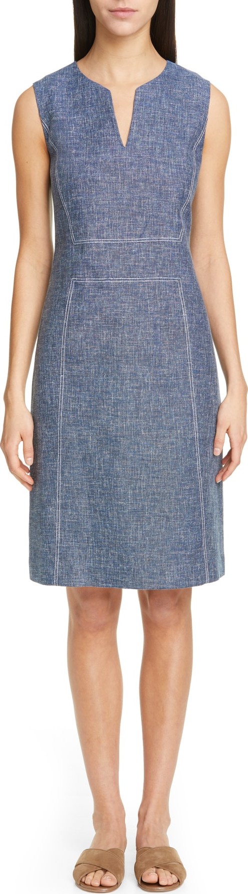 Lafayette 148 New York Brett Contrast Stitch Cotton & Linen Dress