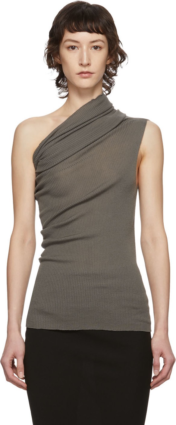 Rick Owens Taupe One Shoulder Tank Top