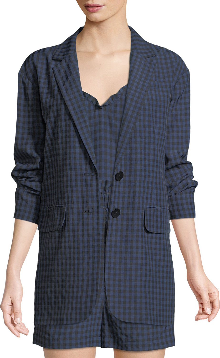 Tibi Gingham-Print Oversized Two-Button Blazer