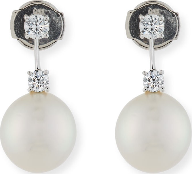 Assael Double Diamond & Pearl Drop Earrings