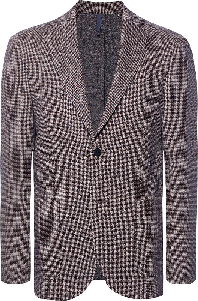 Incotex Burgundy Slim-Fit Unstructured Puppytooth Cotton and Virgin Wool-Blend Blazer