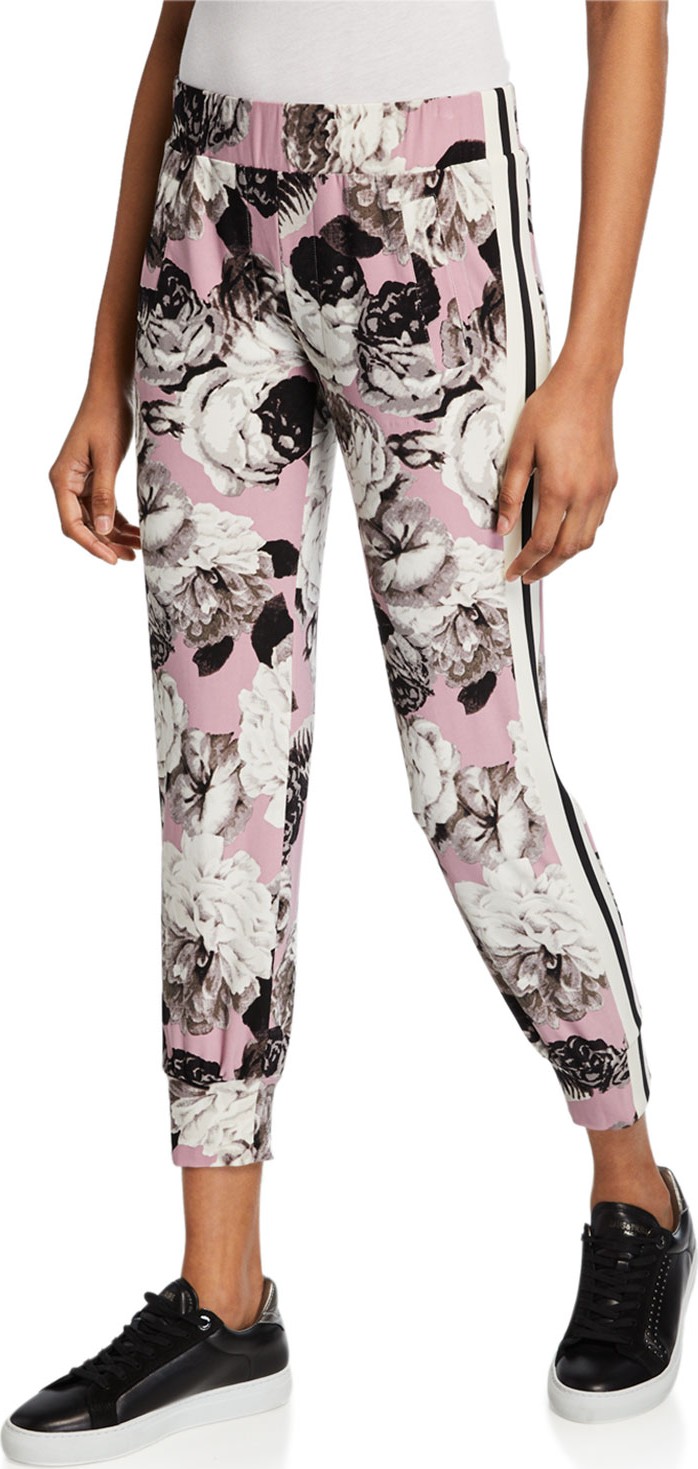 Norma Kamali Side-Stripe Floral Jogger Pants