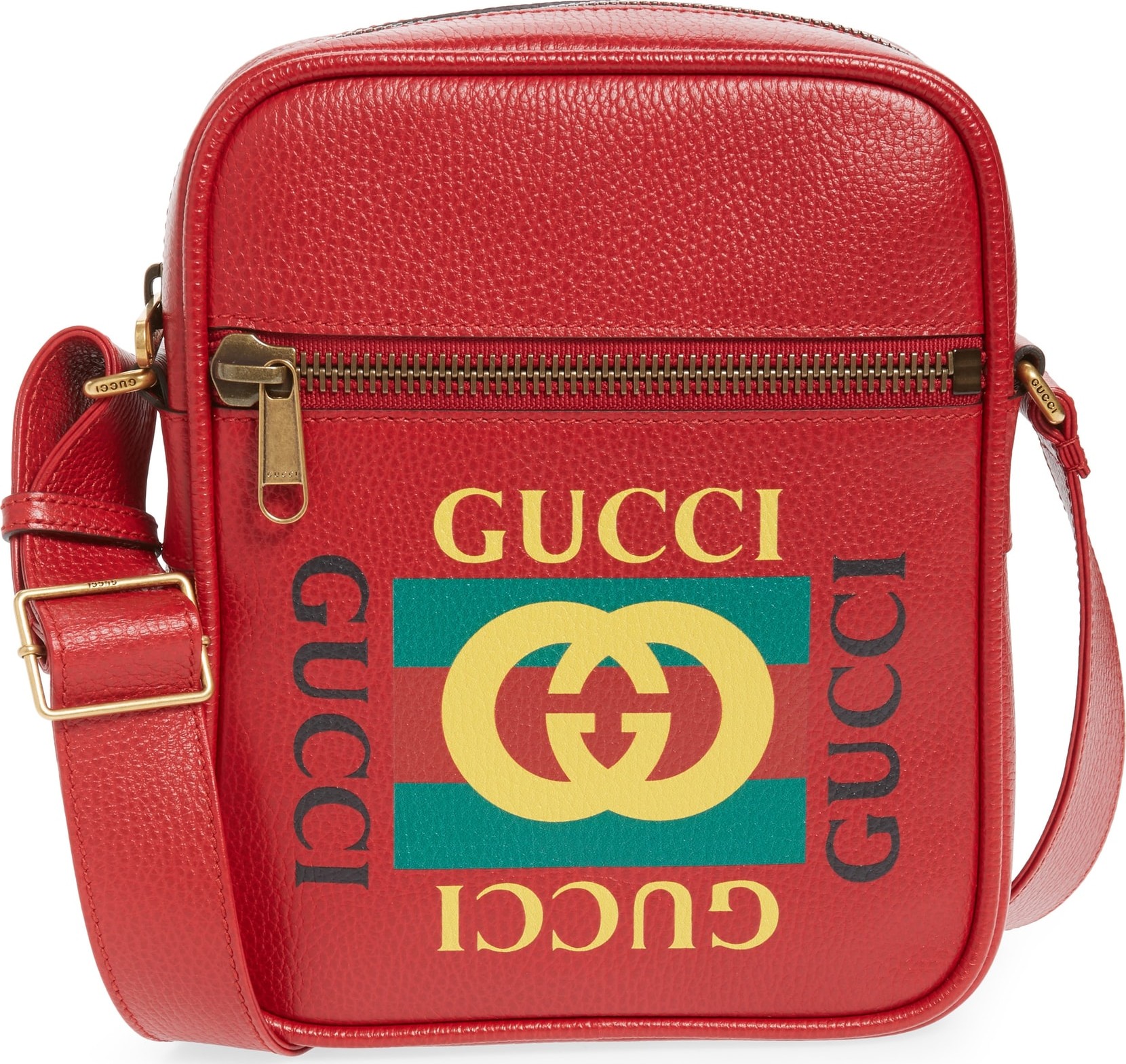 Gucci Logo Print Leather Travel Bag