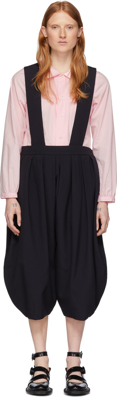 Comme Des Garçons Girl Navy Wool Suspender Trousers