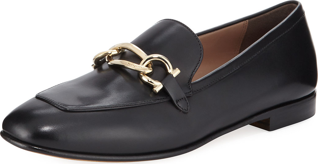 Salvatore Ferragamo Chain Leather Slip-On Flat Loafer