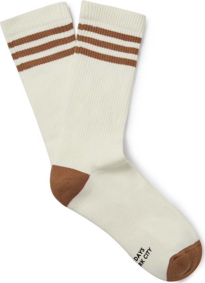 SATURDAYS NYC Striped Ribbed Stretch Cotton-Blend Socks