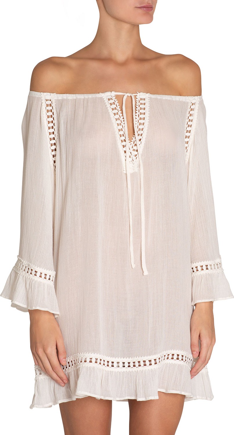 Eberjey Lua Bell-Sleeve Tie-Front Short Tunic