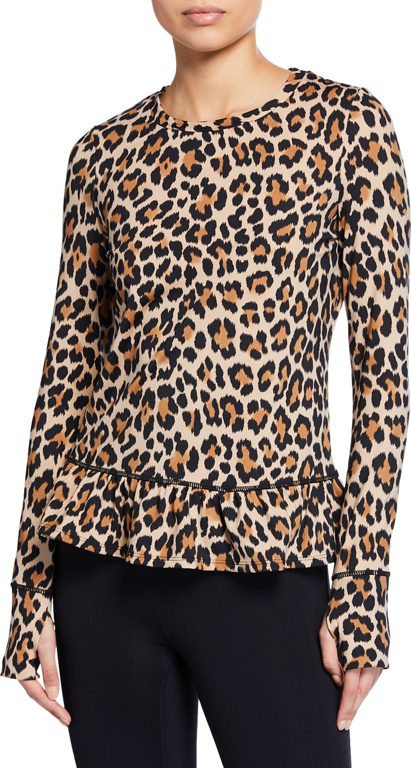 Kate Spade New York leopard-print long-sleeve flounce top