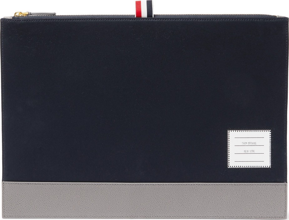 Thom Browne Pebble-Grain Leather-Trimmed Cotton-Twill Pouch