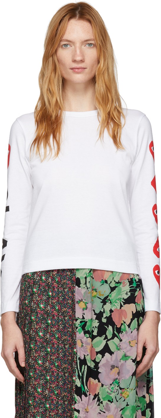 Comme Des Garcons PLAY White Multi Heart Long Sleeve T-Shirt