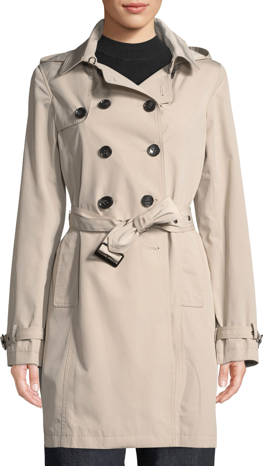 Jane Post Belted Tech-Fabric Trenchcoat