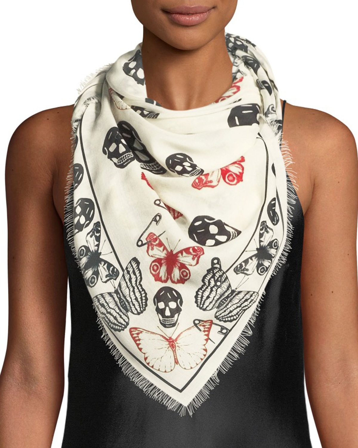 Alexander McQueen Butterfly & Skull Modal-Wool Scarf