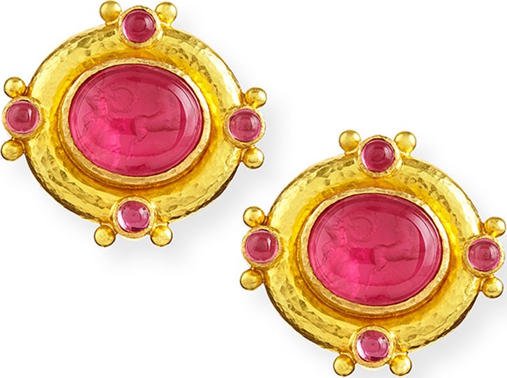 Elizabeth Locke Quadriga Intaglio Clip/Post Earrings, Pink