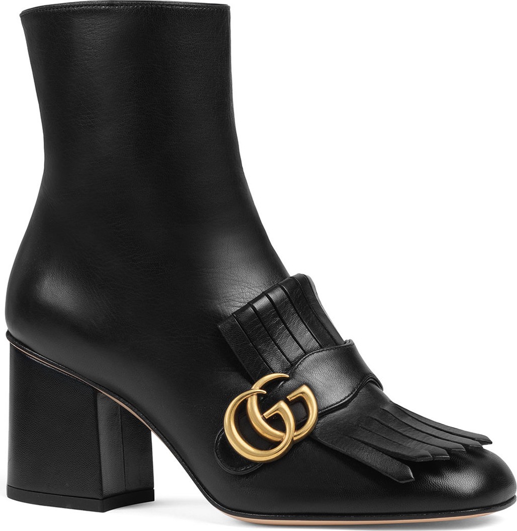 Gucci GG Marmont Kiltie Fringe Leather Booties