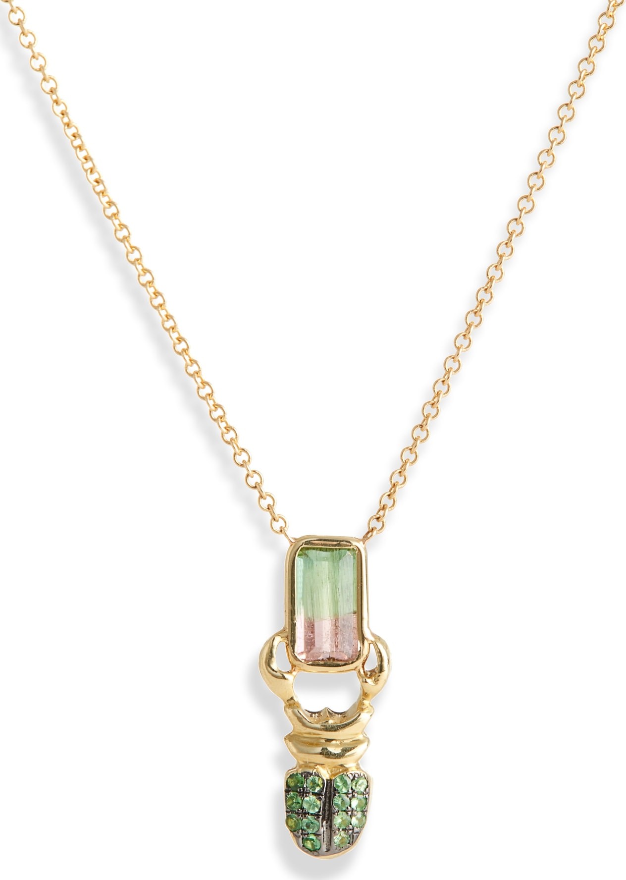 Daniela Villegas Khepri Watermelon Tourmaline & Tsavorite Pendant Necklace