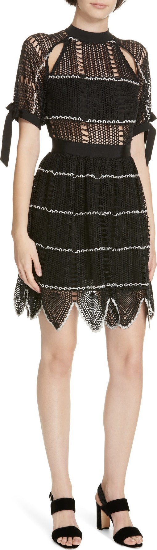 Self Portrait Scallop Hem Crochet Minidress