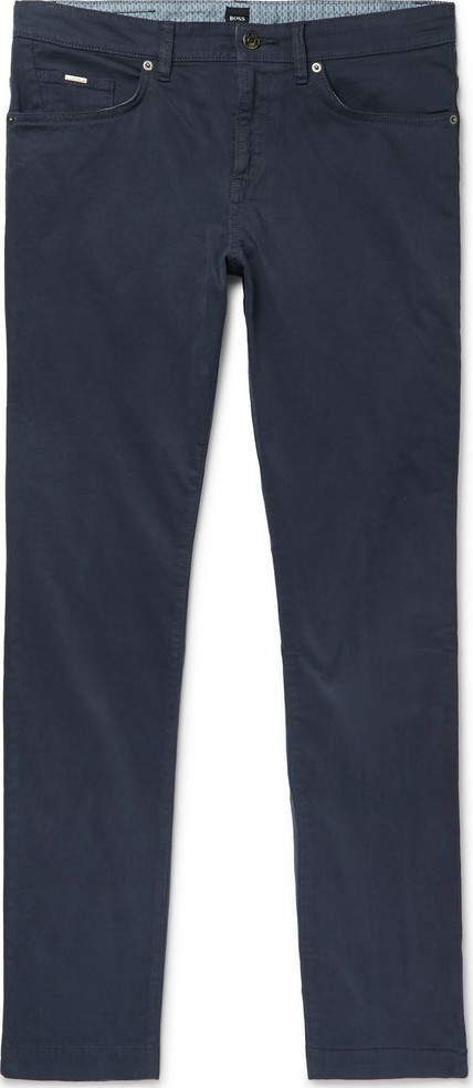 HUGO BOSS Navy Slim-Fit Garment-Dyed Stretch-Cotton Trousers