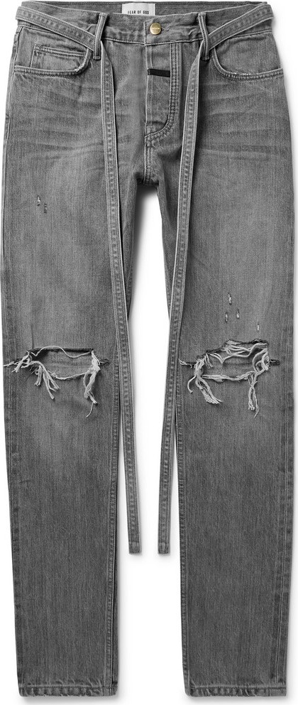 Fear of God Slim-Fit Belted Distressed Selvedge Denim Jeans
