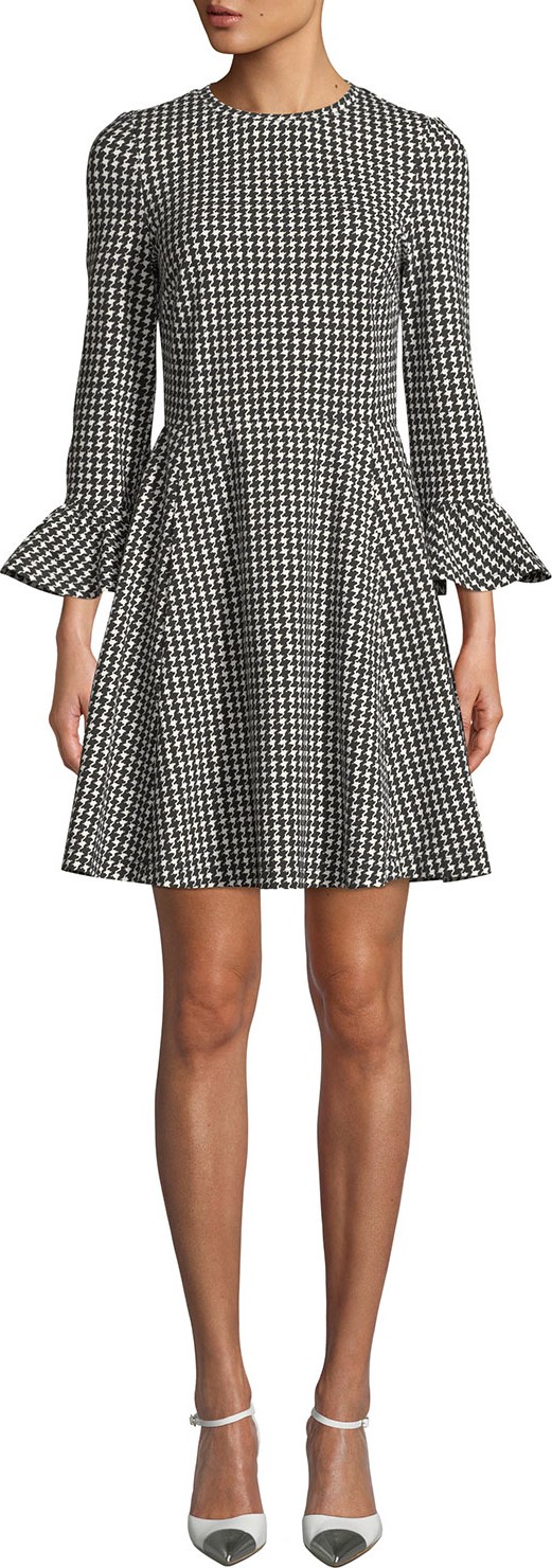 Kate Spade New York houndstooth ponte ruffle-cuff dress