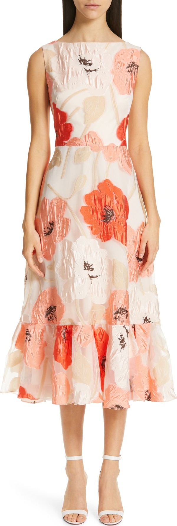 Lela Rose Oversize Floral Fil Coupé Midi Dress