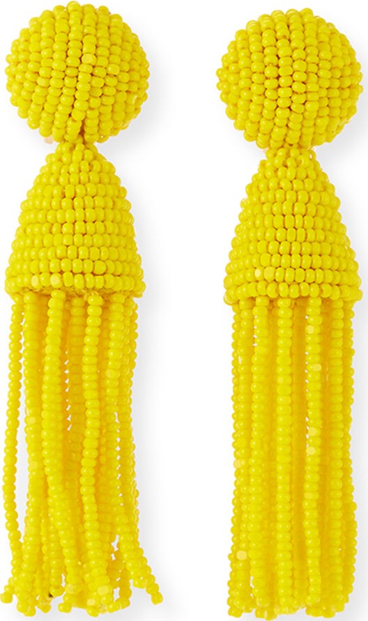 Oscar De La Renta Short Beaded Tassel Clip-On Earrings