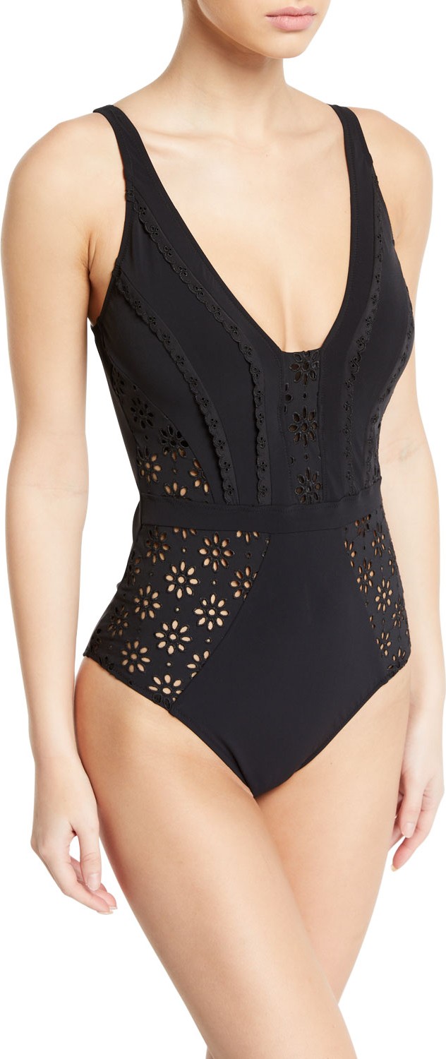 Profile by Gottex Kiss and Tell V-Neck Eyelet One-Piece Swimsuit - D Cup