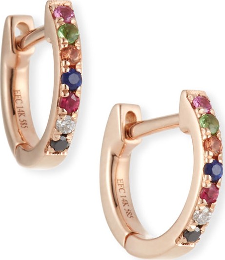 EF Collection 14k Rainbow Mini Huggie Earrings