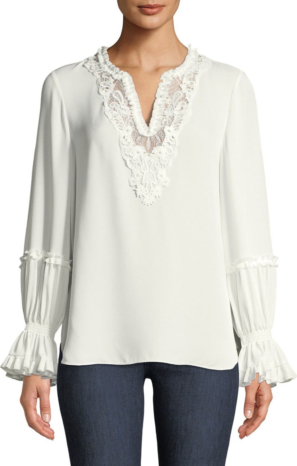 KOBI HALPERIN Tatiana Lace-Trim Silk Blouse