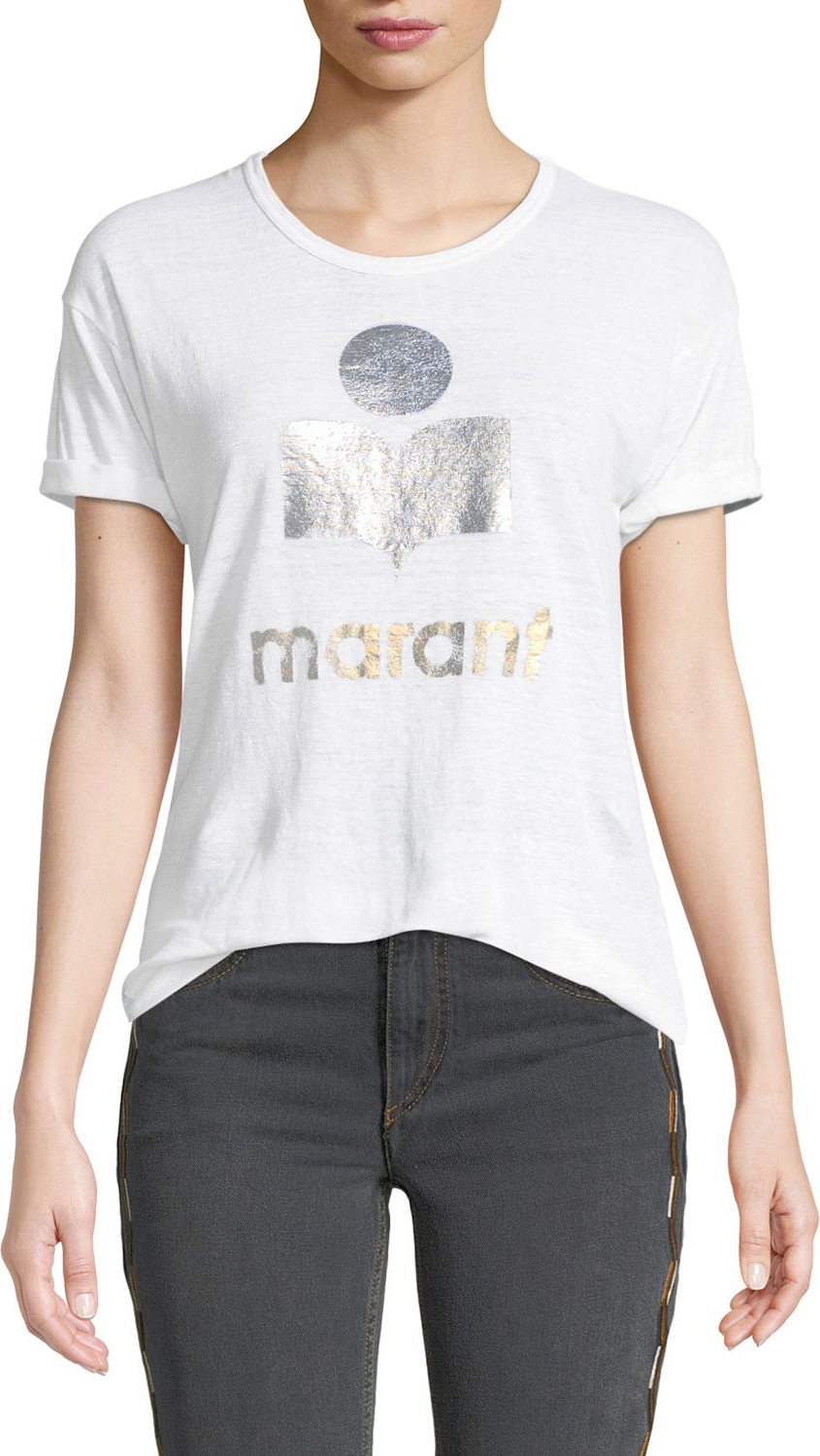 Isabel Marant Etoile Koldi Metallic Logo Linen Tee
