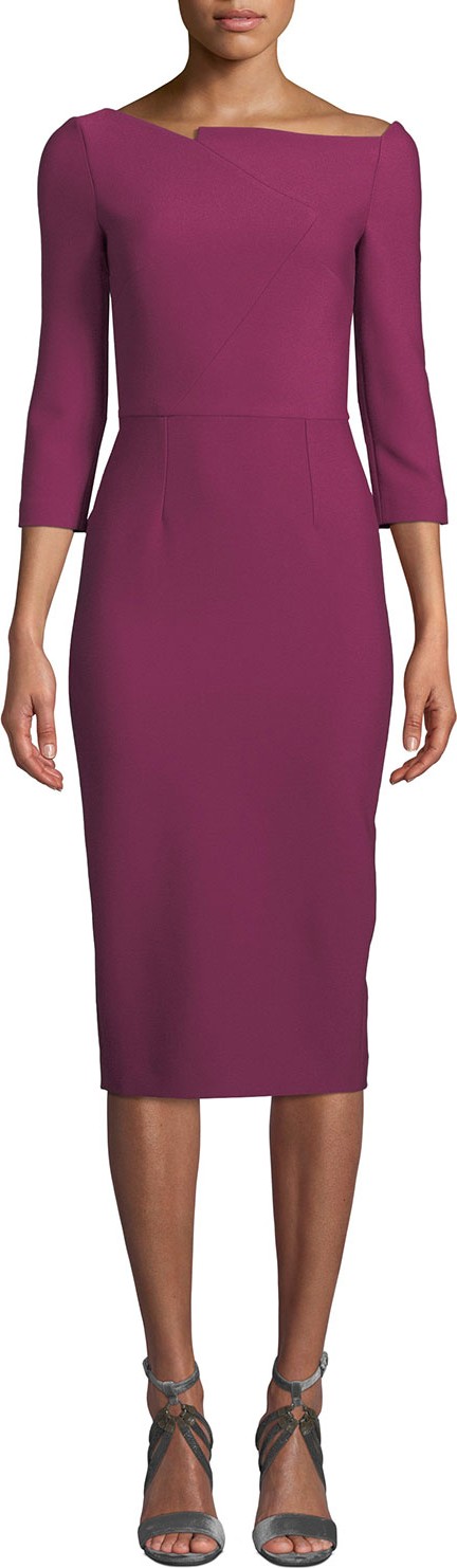 Roland Mouret Witham 3/4-Sleeve Asymmetric Boat-Neck Dress