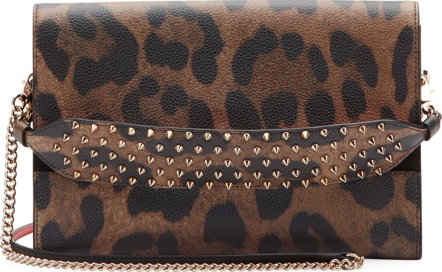 Christian Louboutin Loubiblues Leopard-Print Clutch Bag with Empire Spikes