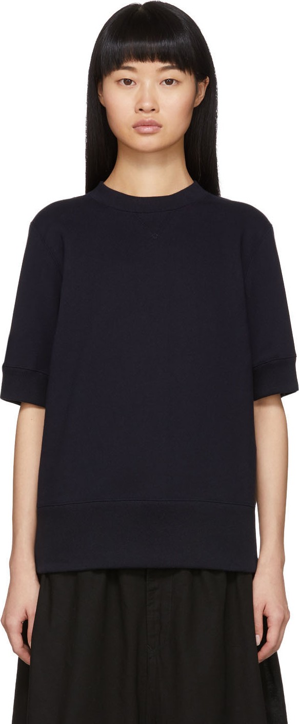 Sacai Navy Chiffon Hem Sweatshirt