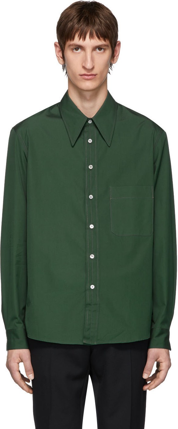 Lemaire Green Poplin Large Collar Shirt
