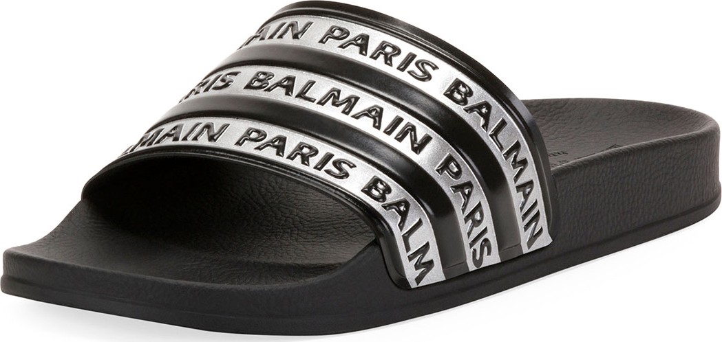 Balmain Men's Calypso Logo-Printed Slide Sandals