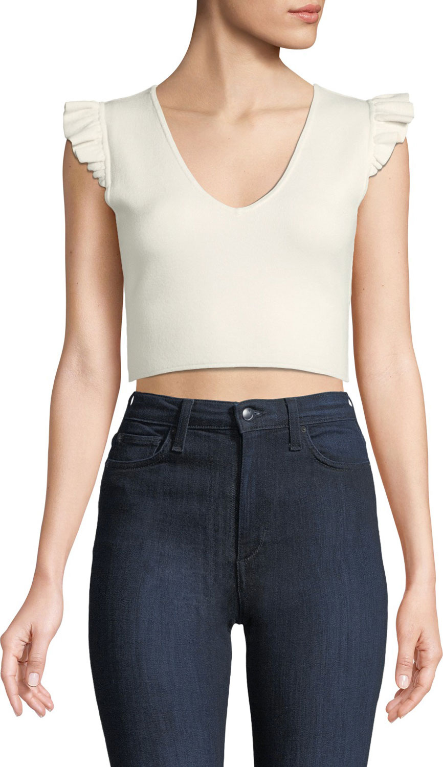 Club Monaco Scoobalyn Cropped Ruffle Cap-Sleeve Sweater