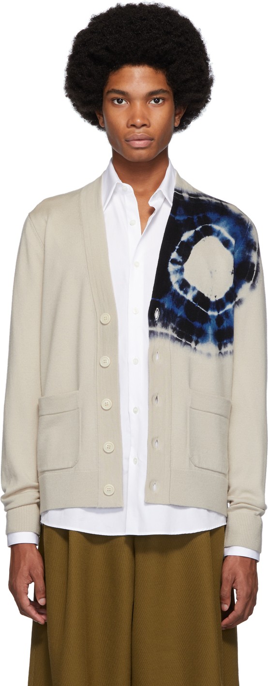 Dries Van Noten Beige Tie-Dye Tidal Cardigan