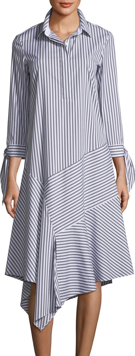 Lafayette 148 New York Leighton Striped Asymmetric-Hem Dress