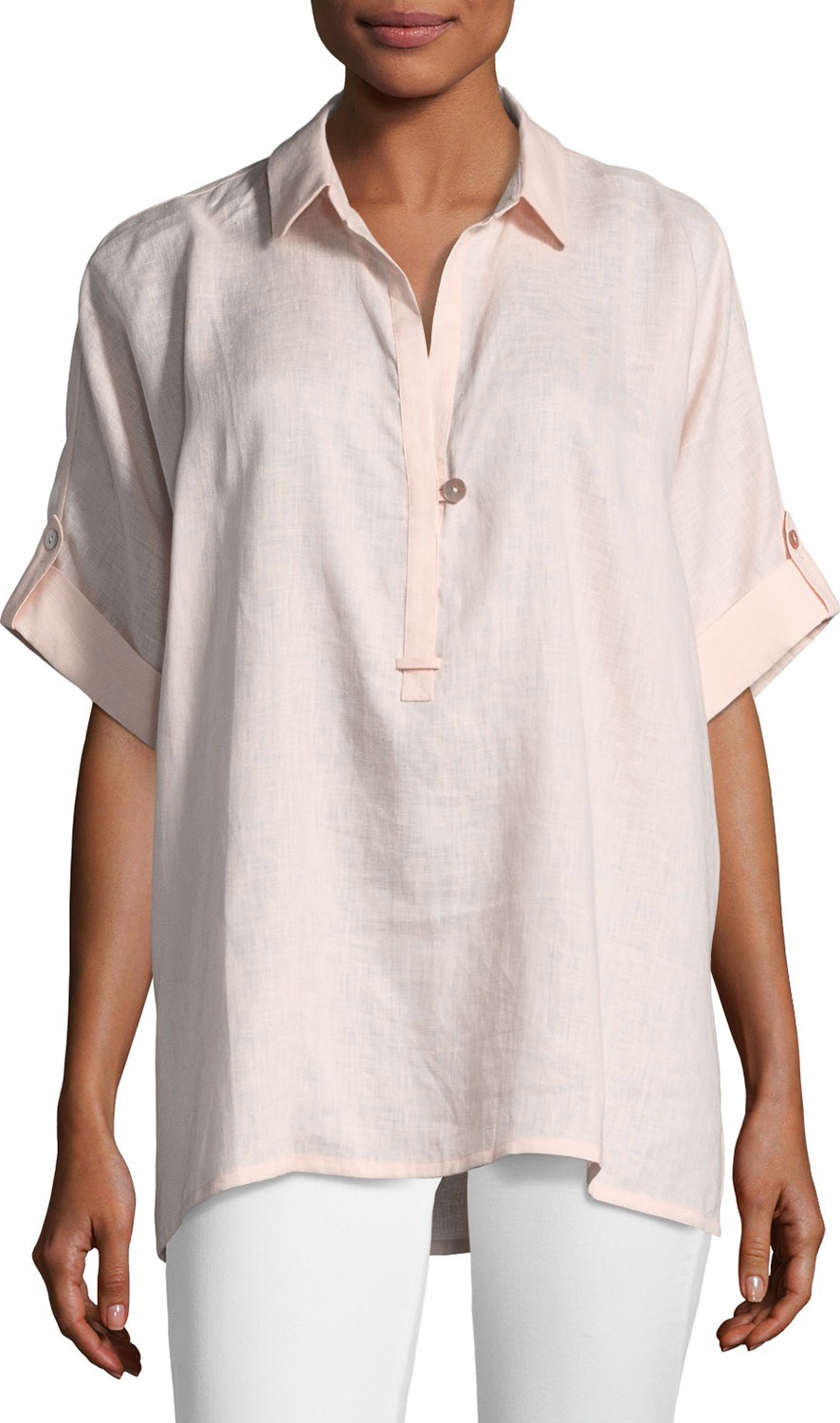Go Silk Oversized Short-Sleeve Linen Tunic