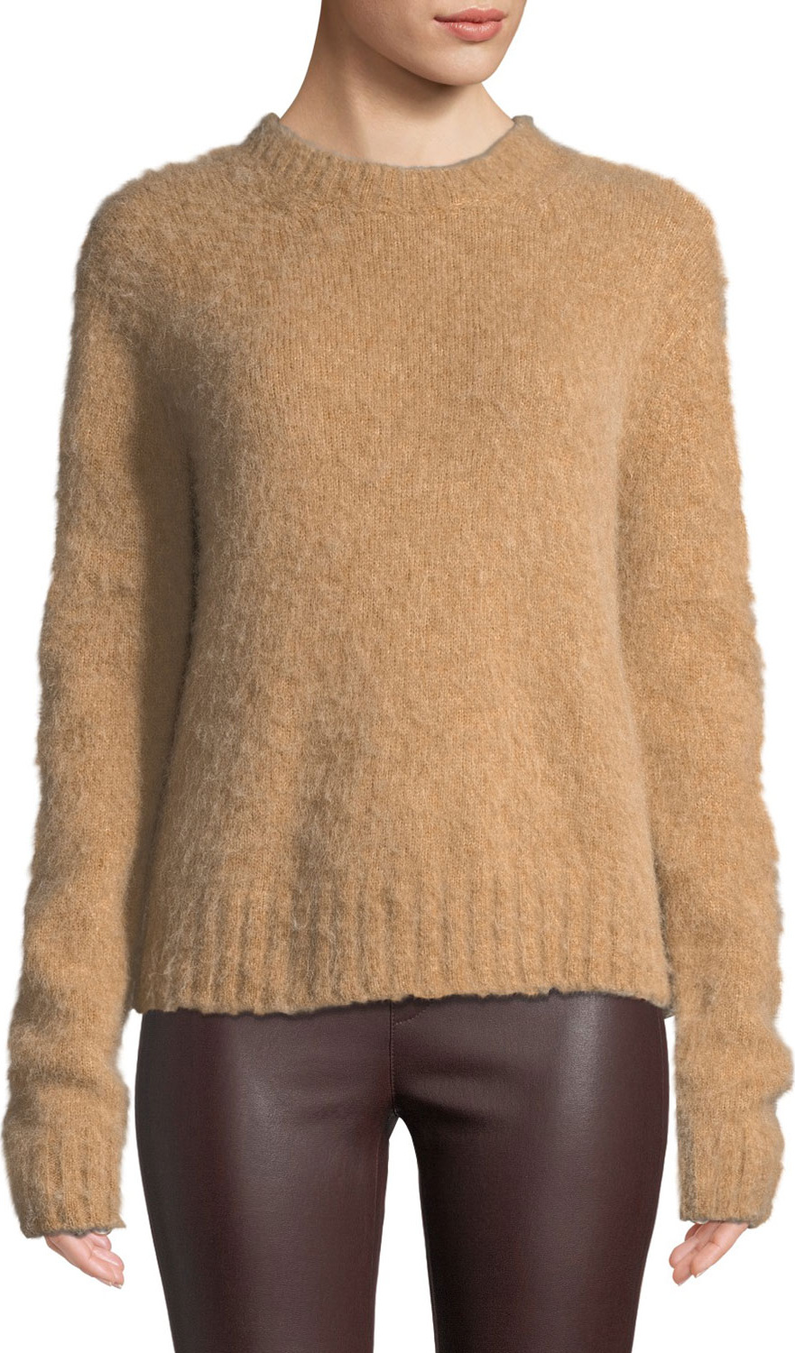 Helmut Lang Brushed Wool-Alpaca Crewneck Pullover Sweater