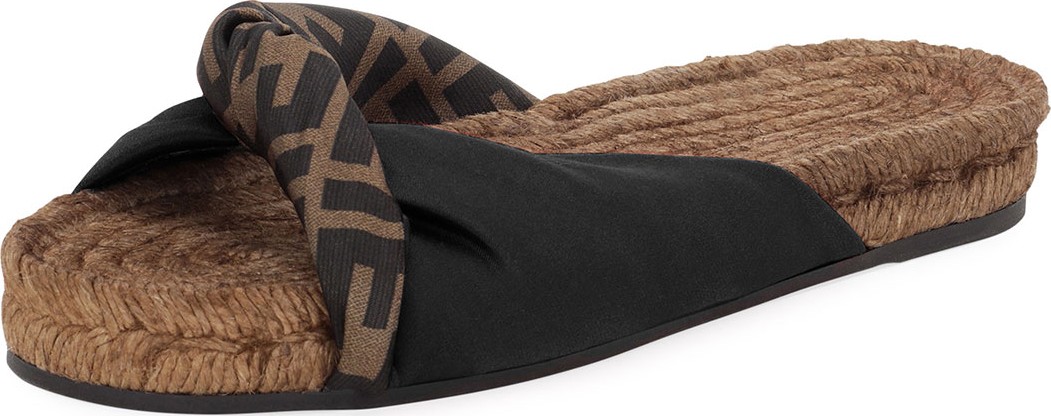 Fendi Twisted Satin Espadrille Slide Sandals