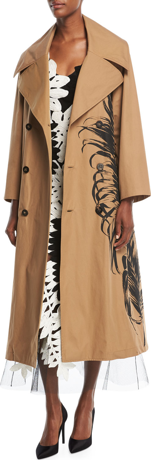Oscar De La Renta Fern-Embroidered Trenchcoat