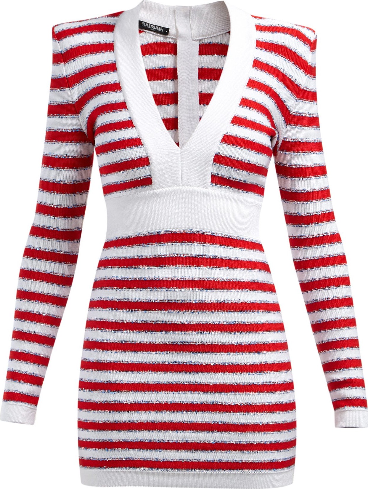 Balmain Intarsia-stripe V-neck knitted mini dress