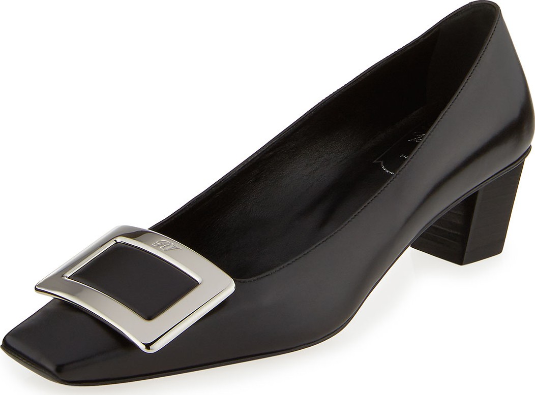 Roger Vivier Decollete Belle Vivier Leather Ballerina Pumps, Black