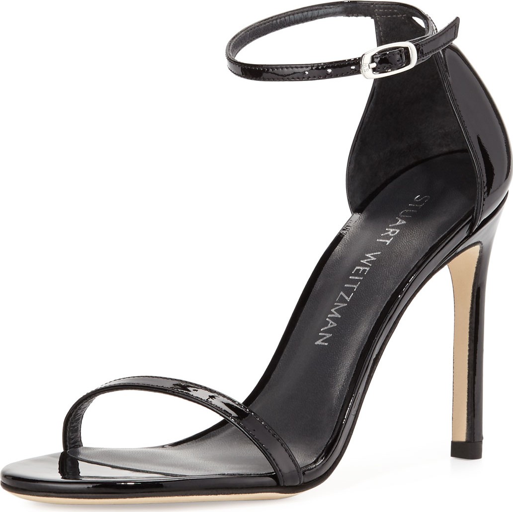 Stuart Weitzman Nudistsong Patent Ankle-Wrap Sandals