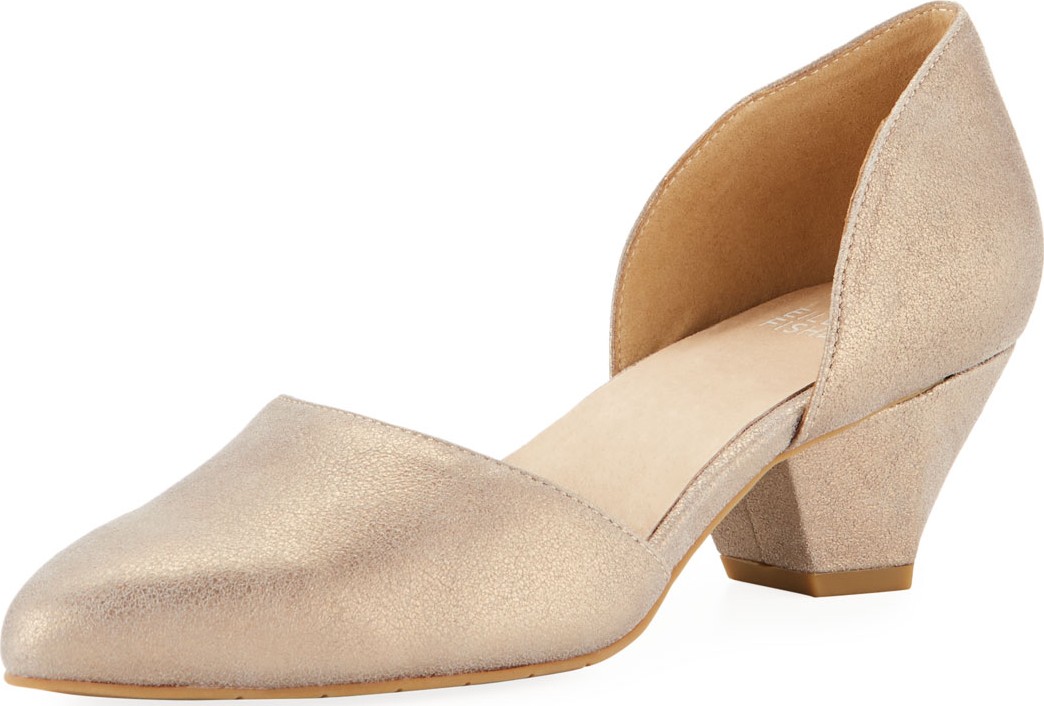 Eileen Fisher Rumi Low-Heel Metallic Suede Pumps