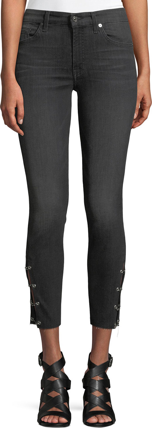 7 For All Mankind Cropped Grommet-Trim Ankle Skinny Jeans
